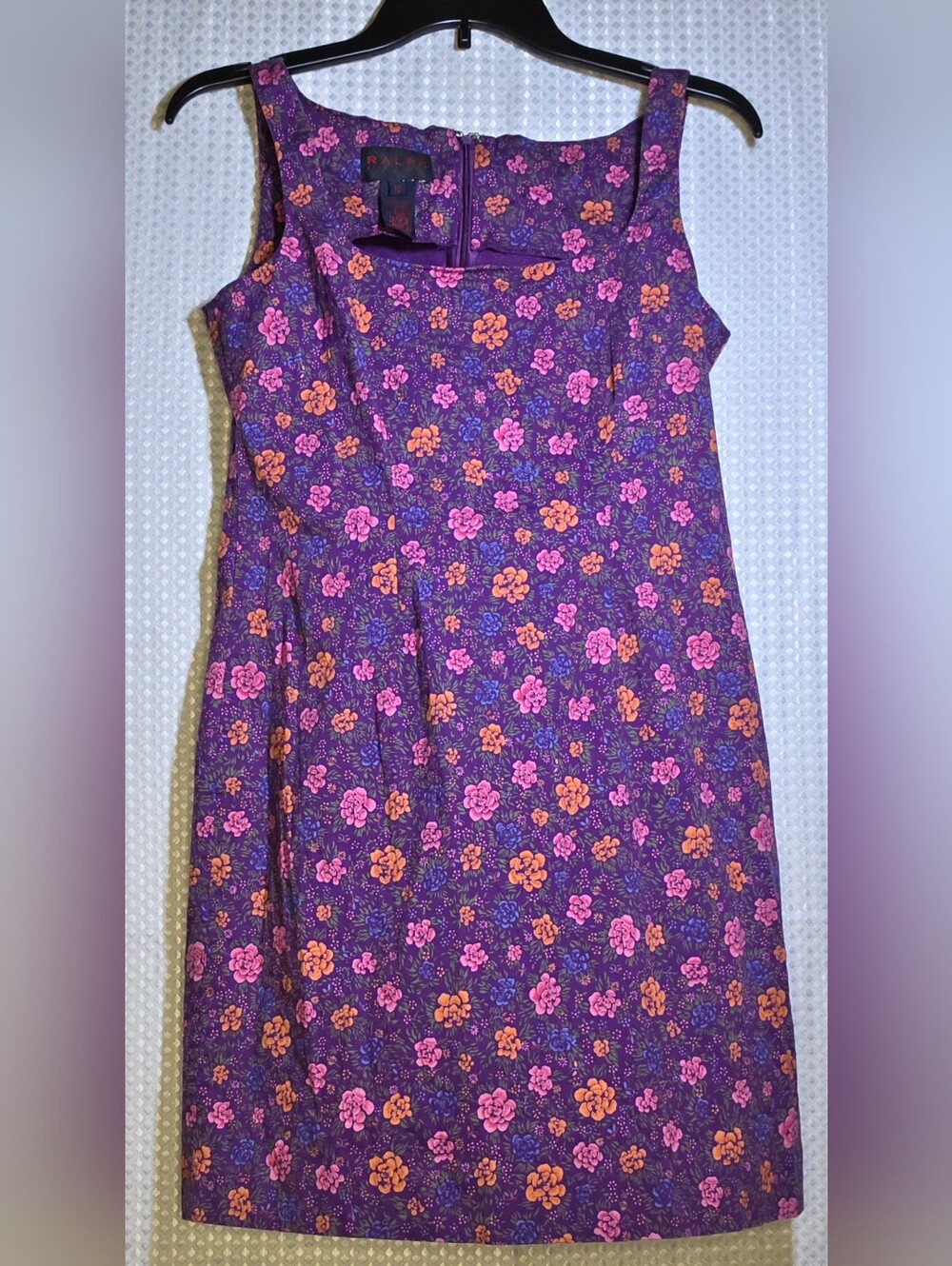 Vintage Ralph Lauren Purple Floral Sheath Dress Cotton Stretch Sz 10 - Picture 3 of 15